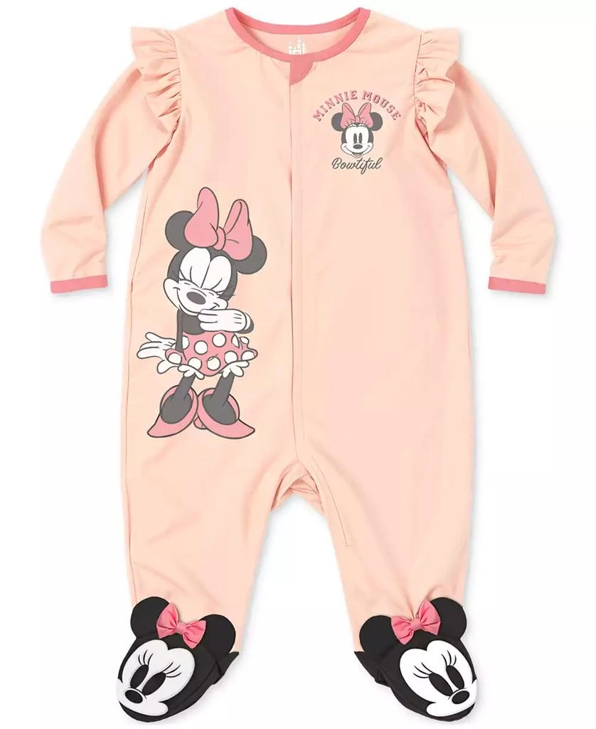 Disney Baby Girls Minnie Mouse Headband & Footed Coverall, 2 Piece Set 2