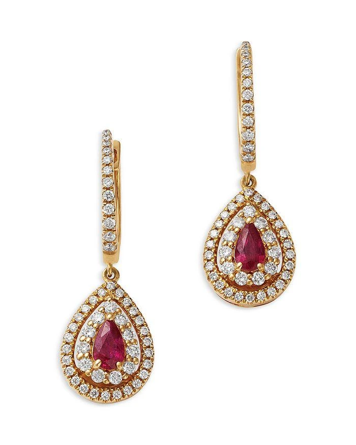 Bloomingdale
s Fine Collection Ruby
Diamond Dangle Hoop Drop Earrings in 14K Yellow Gold