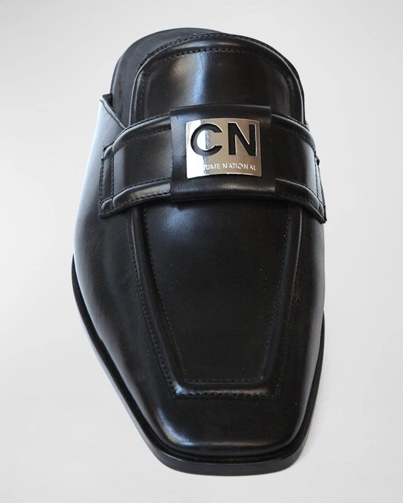 Costume National Men's CN-Logo Leather Backless Loafer Slides 4