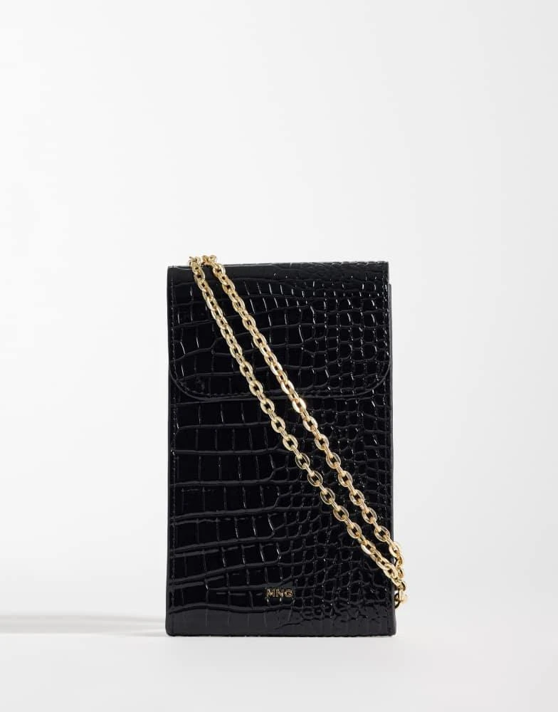 Mango Mango cross body phone pouch in black croc print