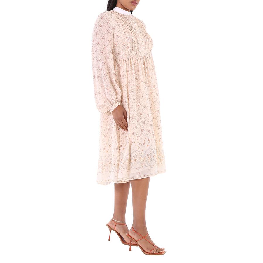Chloé High-Neck Dress With Print in Dew Pink