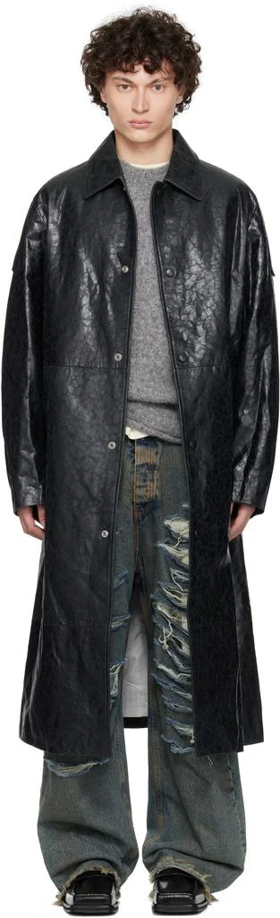 424 Black Light Trench Leather Coat 1