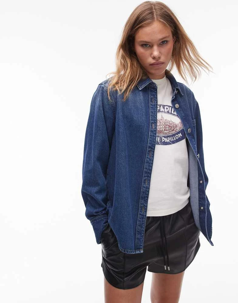 Topshop Topshop denim button up shirt in mid blue 1