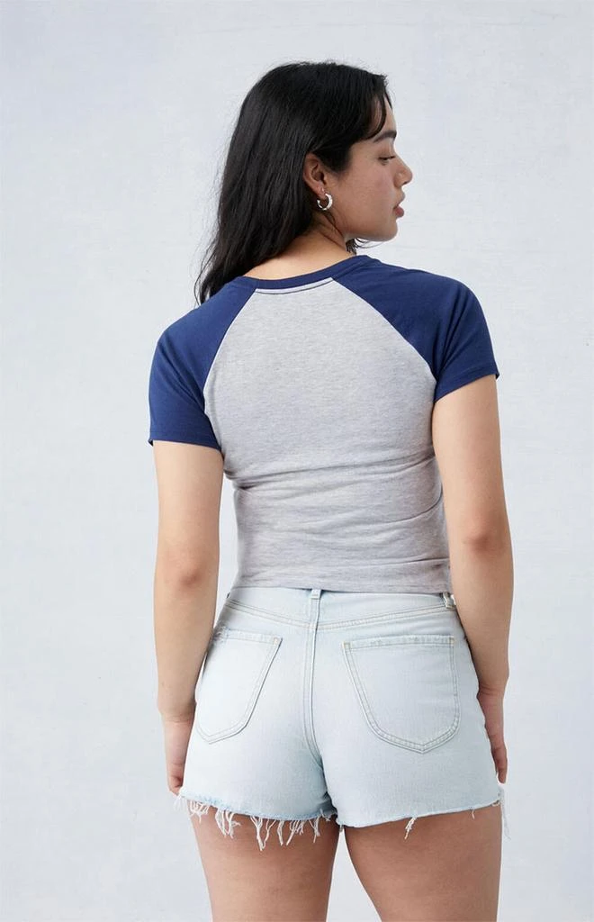 PacSun Eco Stretch Light Indigo Ripped Curve High Waisted Denim Festival Shorts 3