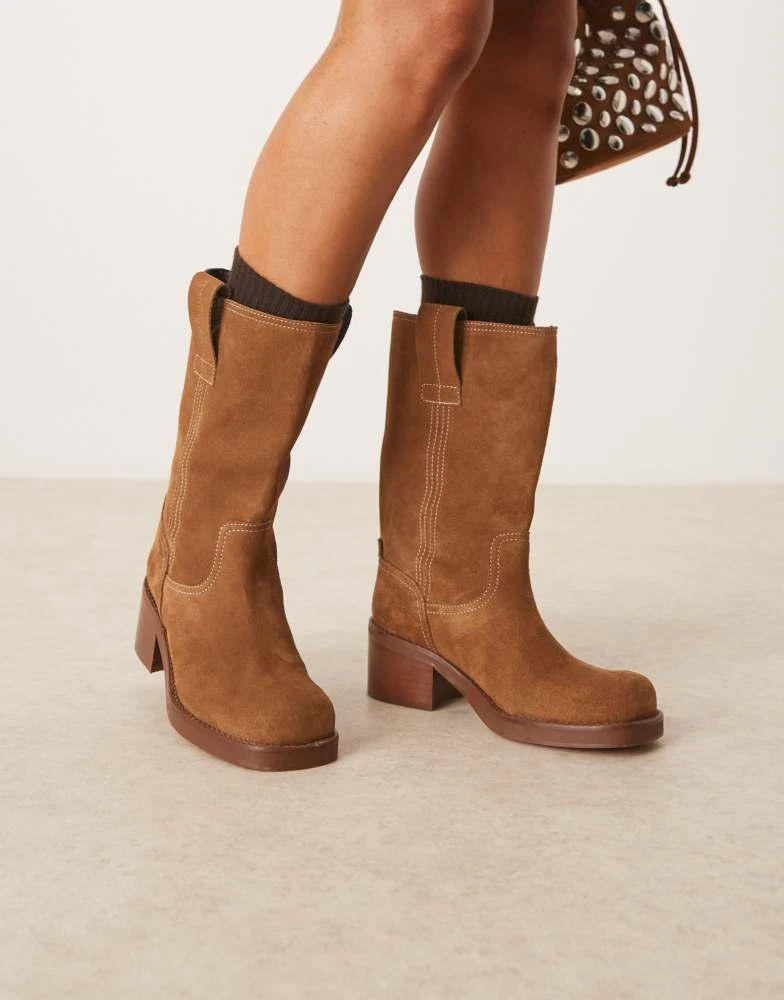 ASOS ASOS DESIGN Caspia premium suede trucker pull on boots in tan 1