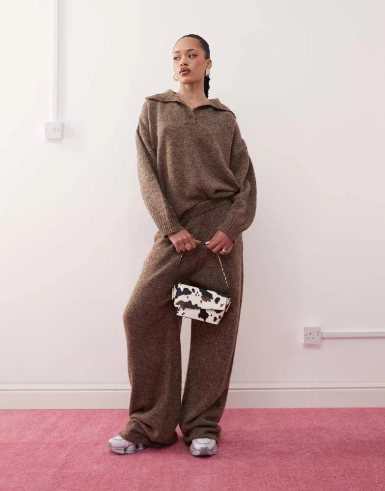 COLLUSION COLLUSION knitted oversized button up jumper in brown co-ord 2