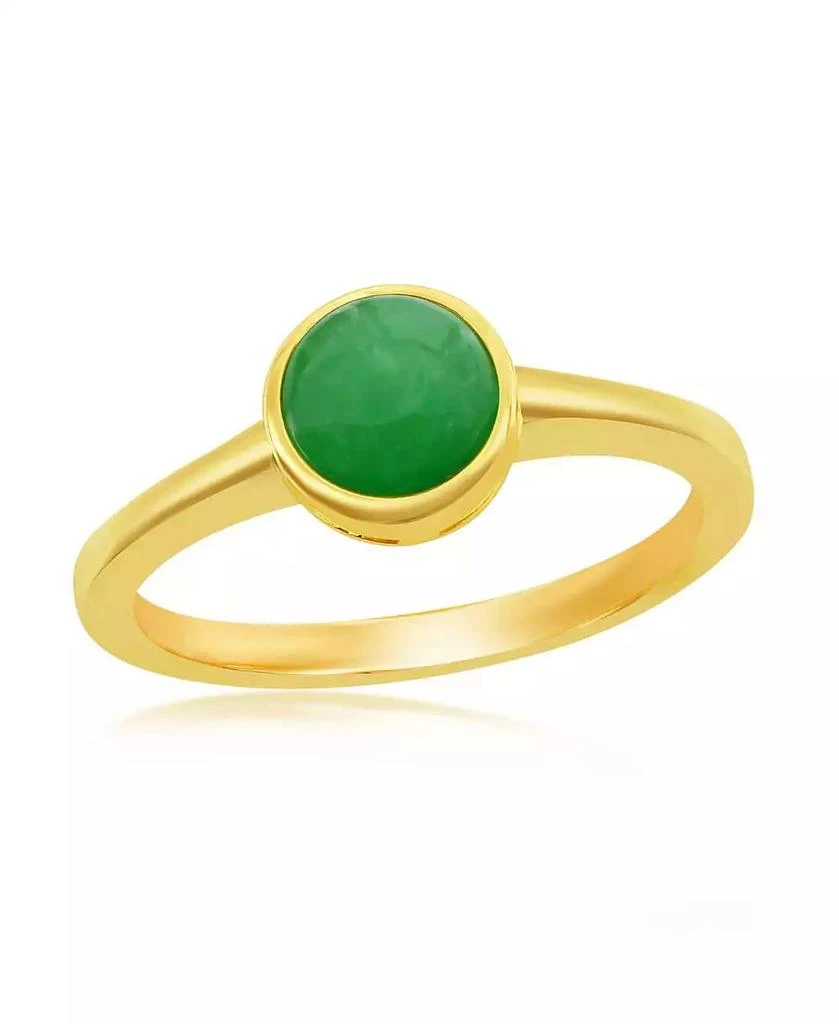 Caribbean Treasures Sterling Silver 8mm Round Jade Ring - Gold Plated