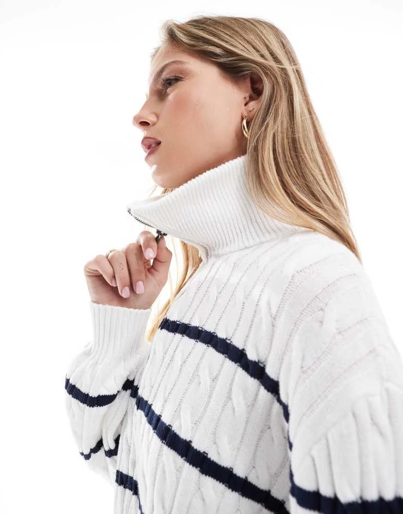 HOLLISTER Hollister half zip striped jumper in navy and white 2