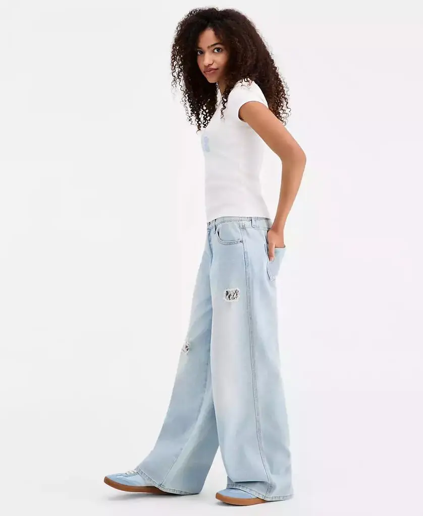 Vanilla Star Juniors' Lace-Trim Destructed Elastic-Back Jeans 2
