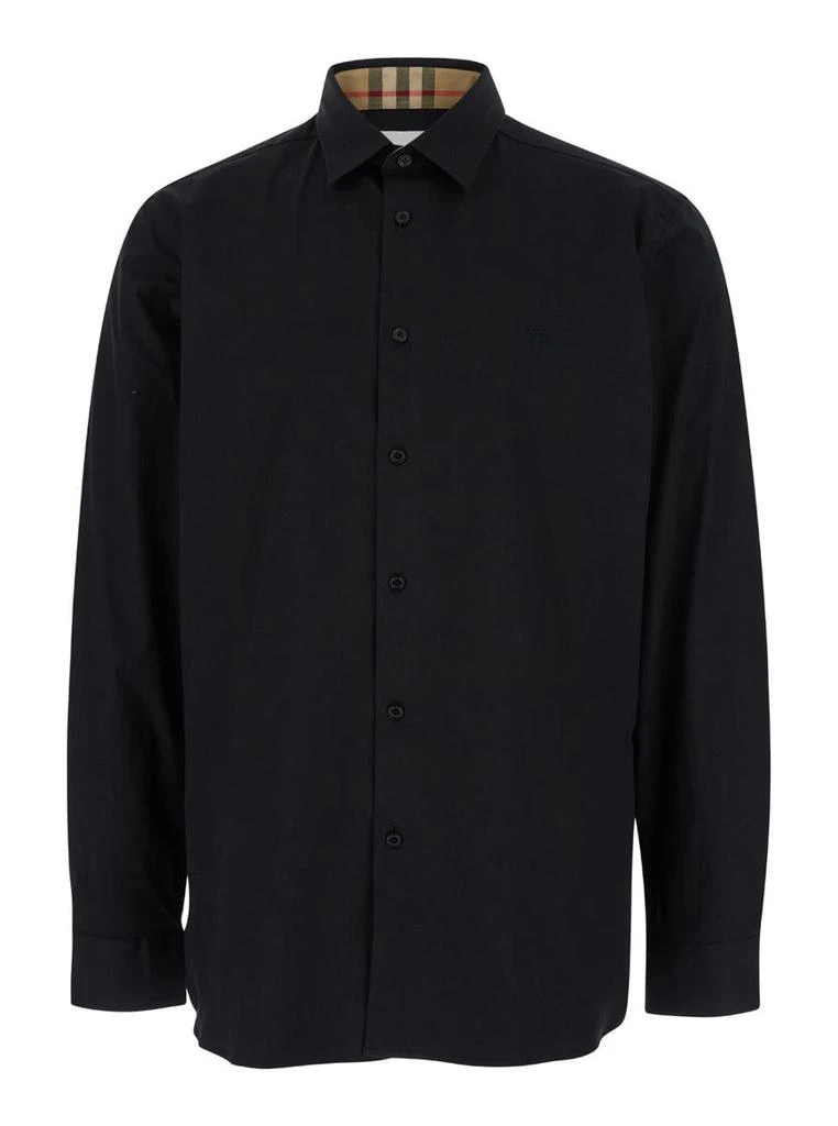 Burberry Black Oversized Shirt With Classic Collar In Stretch Cotton Man 1