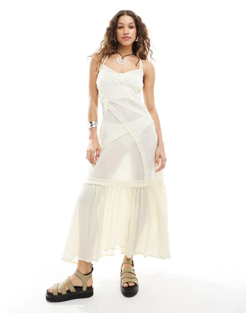 COLLUSION COLLUSION beach maxi woven beach dress with seams in natural - STONE 1