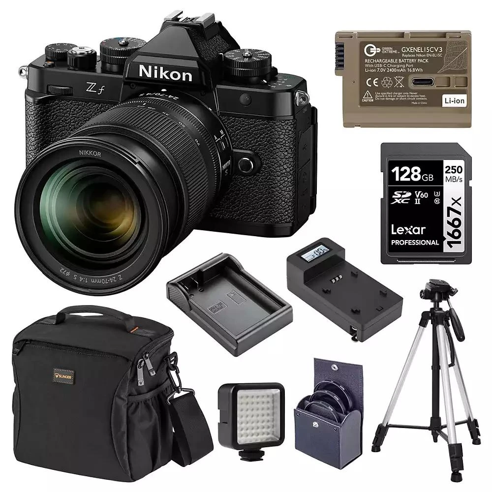 Nikon Z f Mirrorless Camera with NIKKOR Z 24-70mm f/4 S Lens, Bundle with 128GB SDXC Memory Card, EN-EL15c Lithium-Ion Battery and Smart Charger