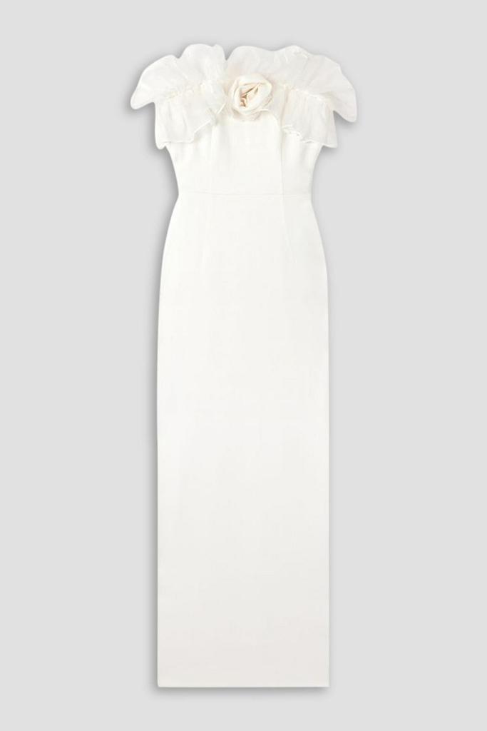 Alessandra Rich Strapless appliquéd ruffled silk organza-trimmed cady gown