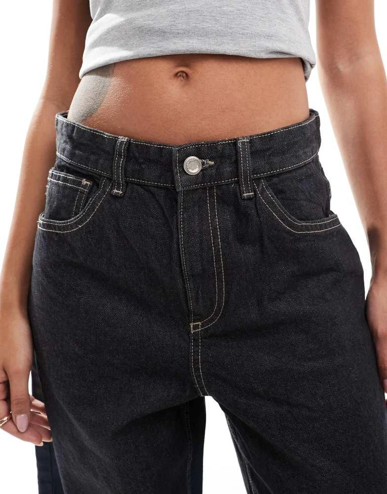 Bershka Bershka ultra wide leg contrast stitch jeans in black 5