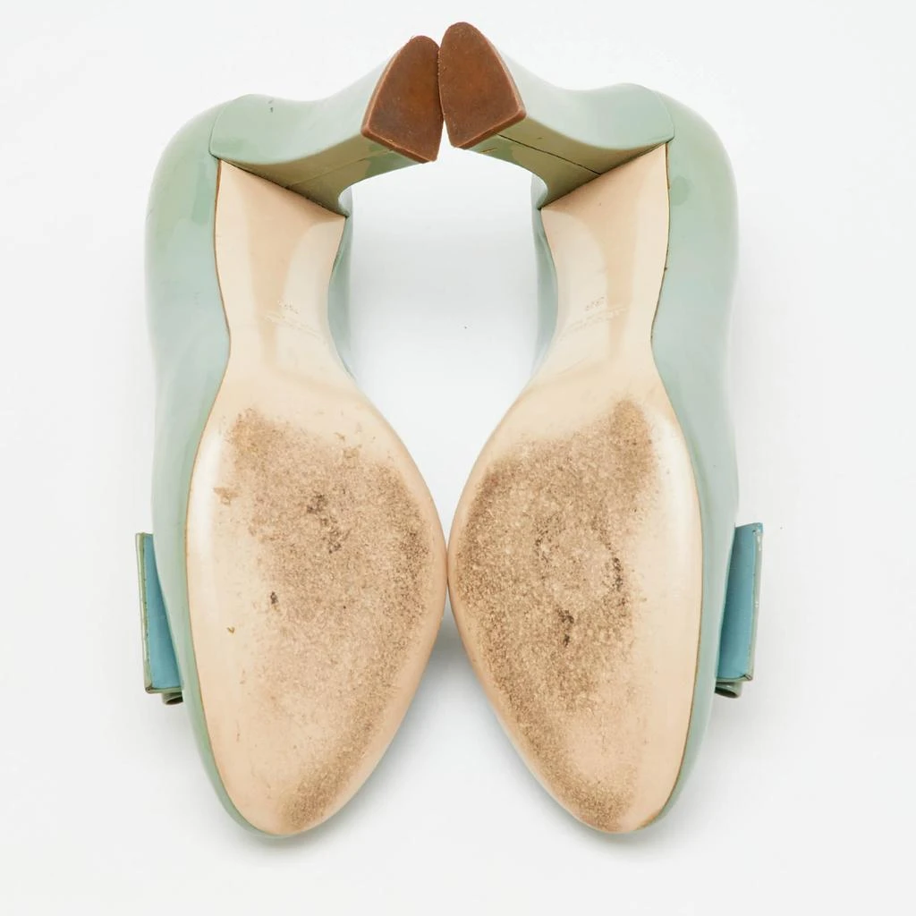 Miu Miu Miu Miu Light Mint Green Patent Leather Bow Block Heel Pumps Size 38 6