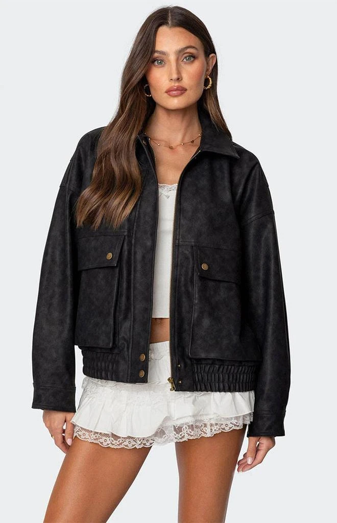 Edikted Cargo Faux Leather Bomber Jacket 1