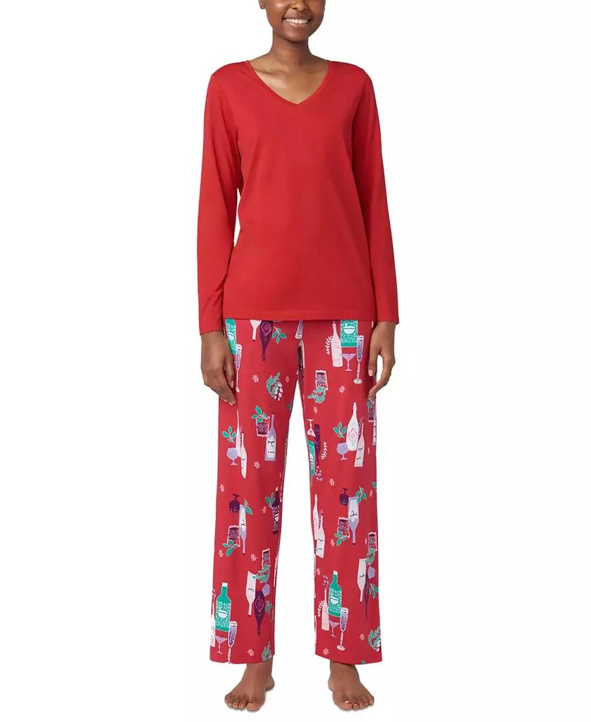 Hue Women's Solid V-Neck Long-Sleeve Pajama Top 3