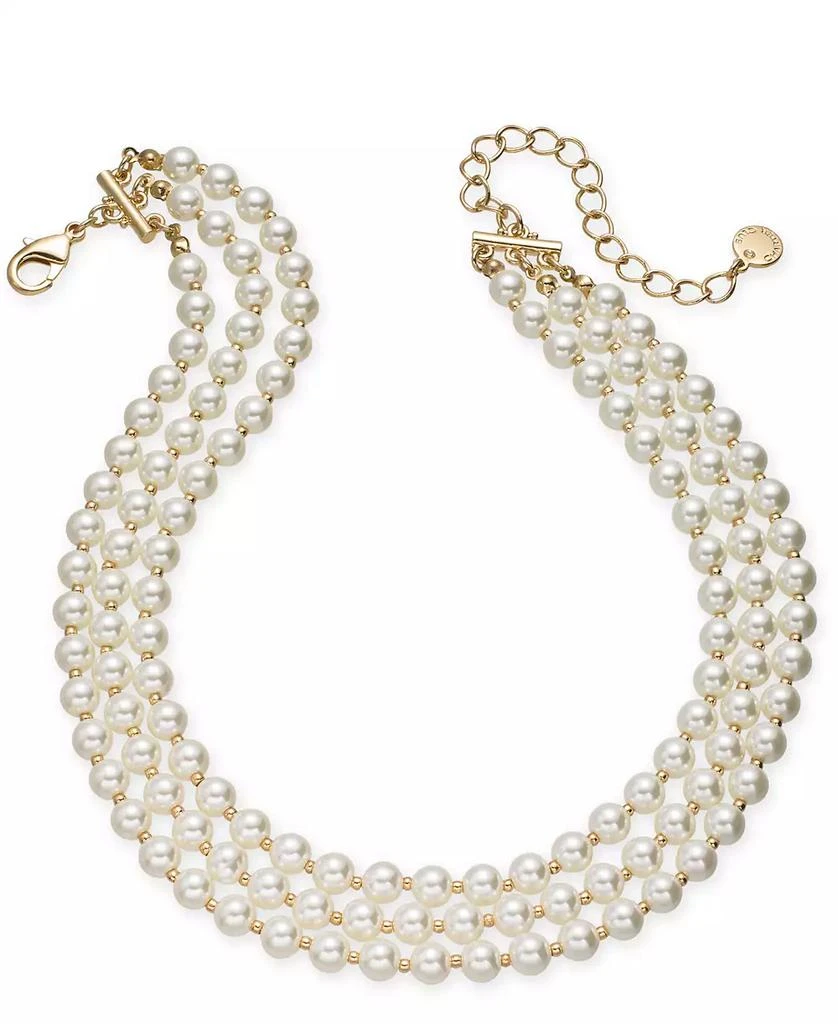 Charter Club Gold-Tone Imitation Pearl Triple-Row Choker Necklace, 16" + 2" extender, Created for Macy's 1