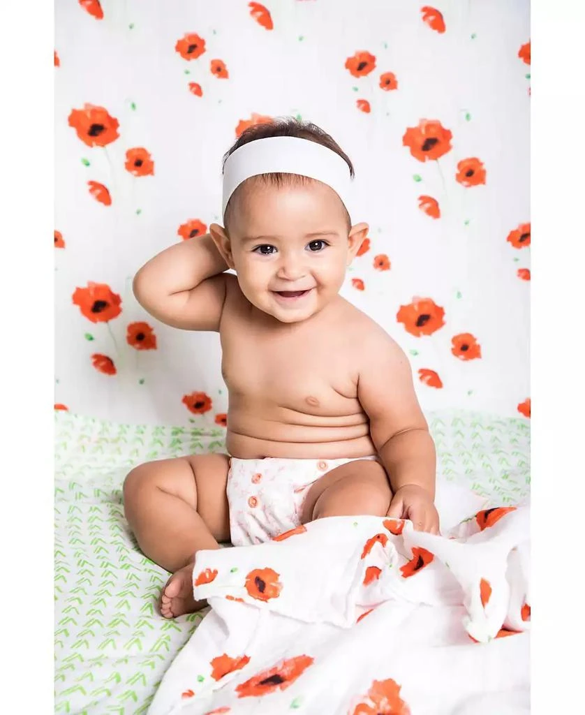 Malabar Baby Certified Organic Muslin Four-Layer Reversible All Season Snug Blanket, Poppy 3