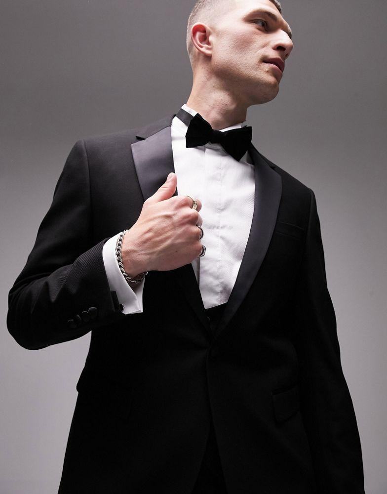 Topman Topman slim tuxedo suit jacket in black