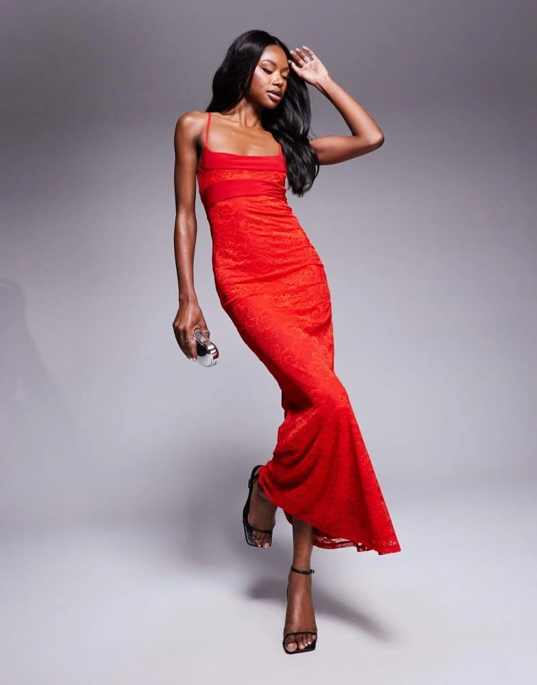 chinese dress ladies Rent Asos Design Lace Mini Dress With Pleated Chiffon And Satin Belt In  Rust Orange main image 1