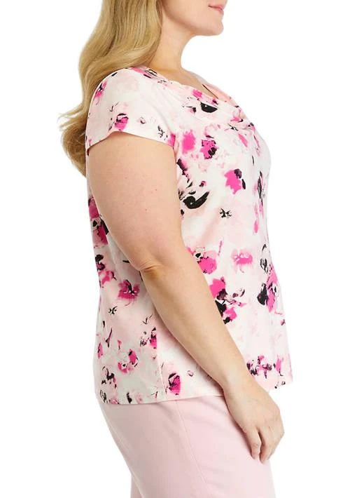 Kasper Plus Size Cap Sleeve Cowl Neck Printed Top 3