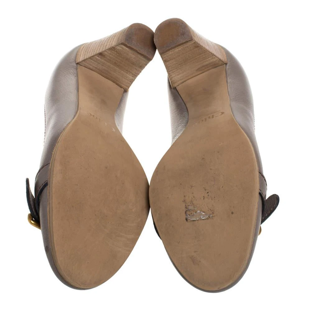Chloé Chloe Grey Leather Buckle Detail Block Heel Pumps Size 37 6