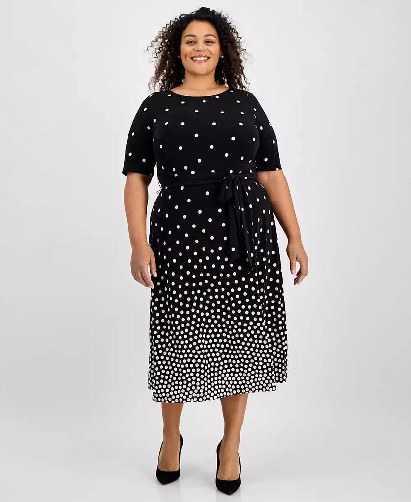 Kasper Plus Size Printed Tie-Waist Midi Dress 1