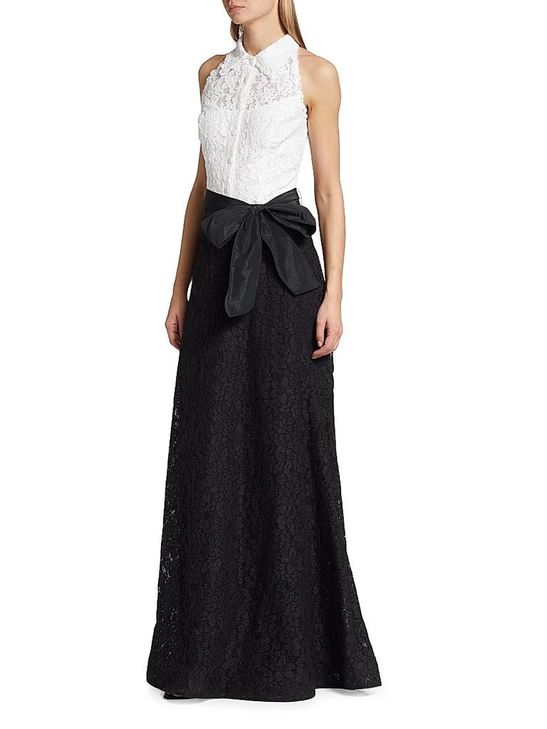 Teri Jon Collared Colorblocked Lace Gown 4