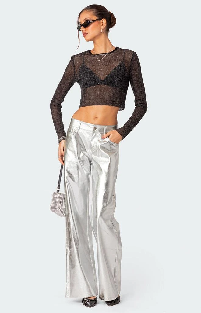 Edikted Marly Sheer Shimmer Sequin Long Sleeve Top 2