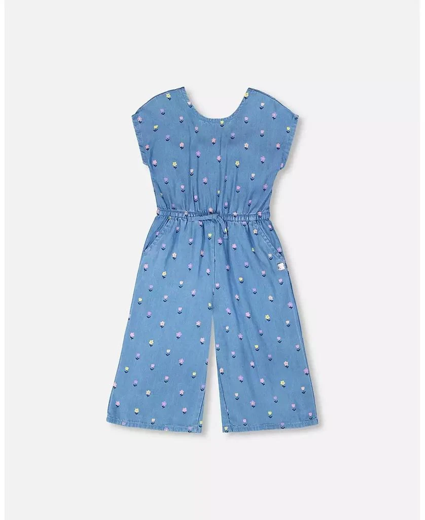 Deux par Deux Toddler Girls Chambray Jumpsuit Flower Print 3