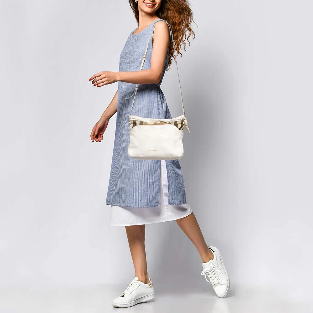 Burberry Burberry White/Beige Leather and House Check Canvas Little Crush Crossbody Bag 2