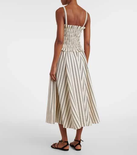 Ralph Lauren Shirred striped silk-blend midi dress - Dresses & Skirts -  Free Shipping - BeyondStyle