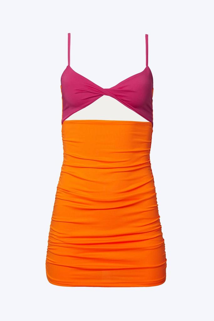 LOVELYMET Cutout Two-Tone Stretch-Jersey Mini Dress In Neon Orange/pink