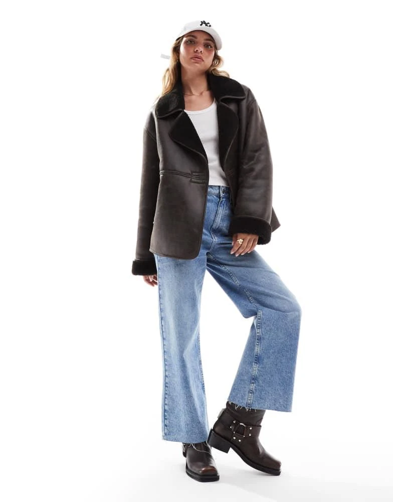 New Look New Look open collar bonded jacket in washed brown 3