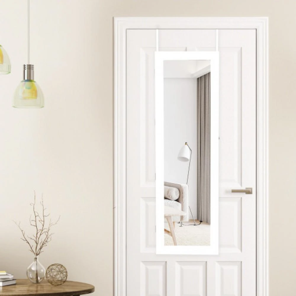 LUXFURNI Mirror Jewelry Cabinet 89 LED Lights Wall-Mount/Door-Hanging