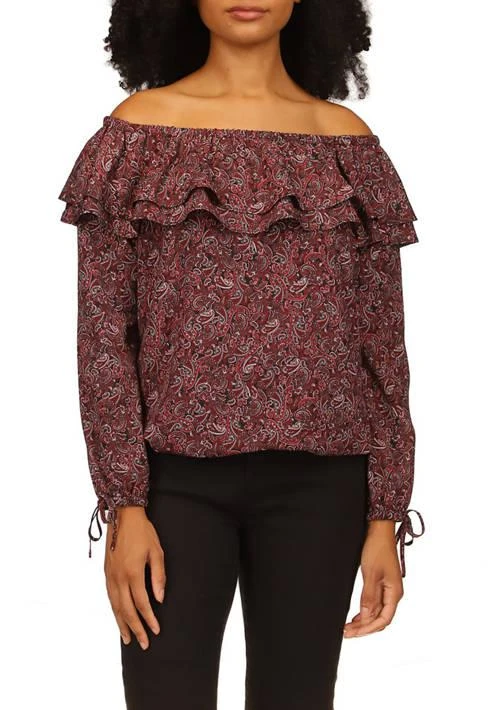 Michael Kors Michael Kors Womens Off The Shoulder Paisley Print Ruffle Top 1