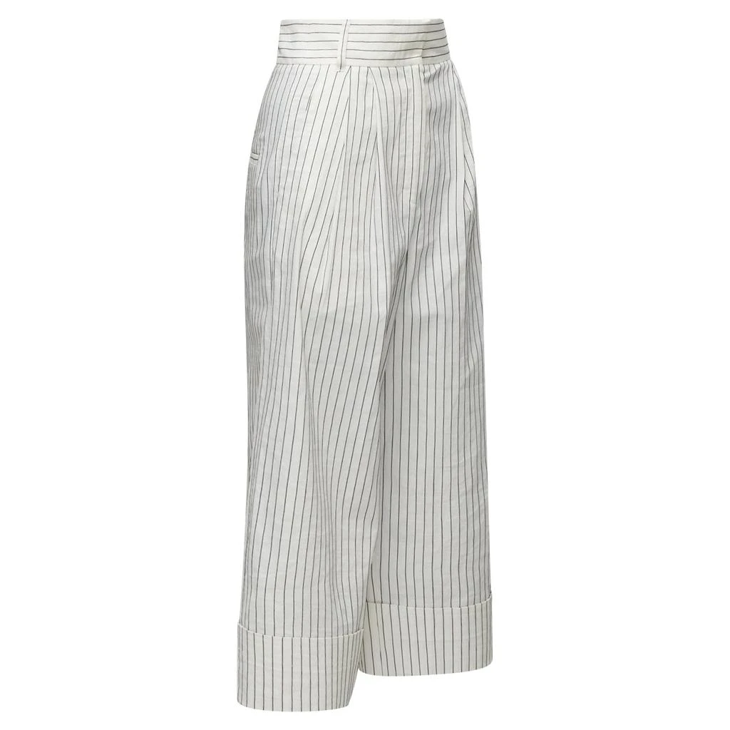Tibi pinstriped linen pleated wide leg cropped pants 3