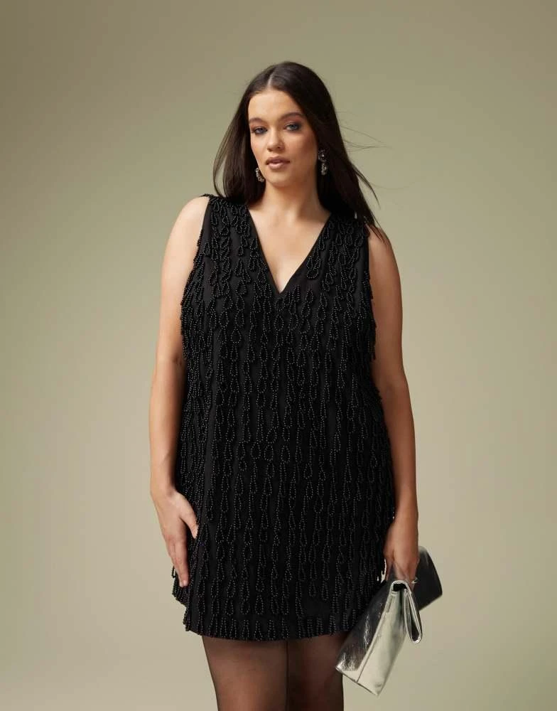Shop ASOS DESIGN Curve deep v neckline embellished mini shift dress in black  on Sale at BeyondStyle  Get 65% Off ASOS DESIGN Curve deep v neckline  embellished mini shift dress in