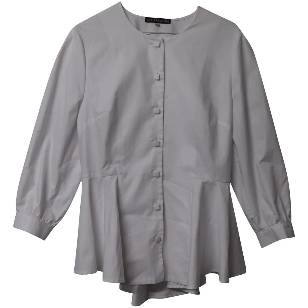 ALEXACHUNG Alexa Chung Herringbone Peplum Top in White Cotton 4