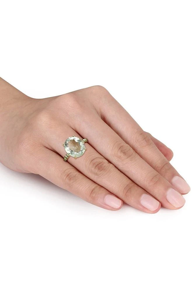 DELMAR Yellow Gold Plated Sterling Silver Green Prasiolite Pavé Peridot Ring 3