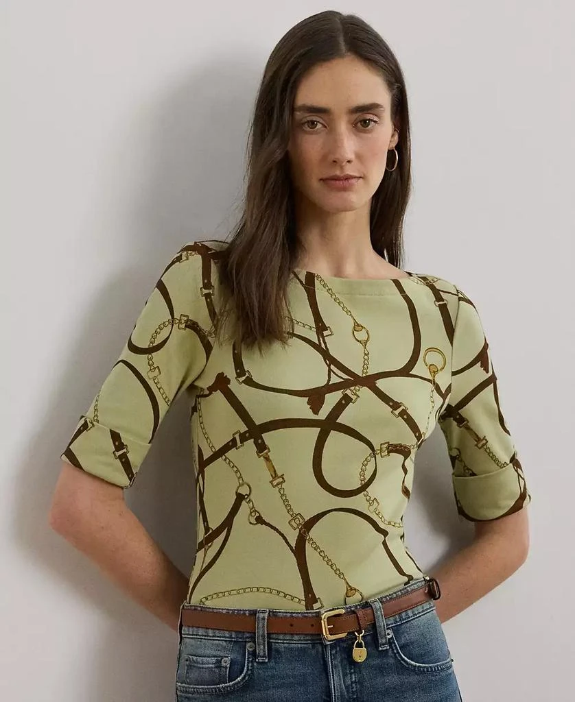 Ralph Lauren Women's Belting-Print Cotton-Blend Boatneck Tee 1