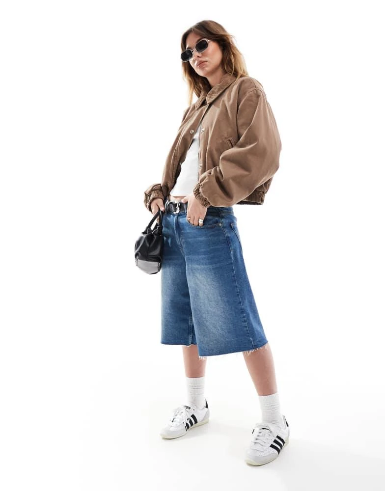 ASOS ASOS DESIGN denim bomber jacket with cord collar in brown 3