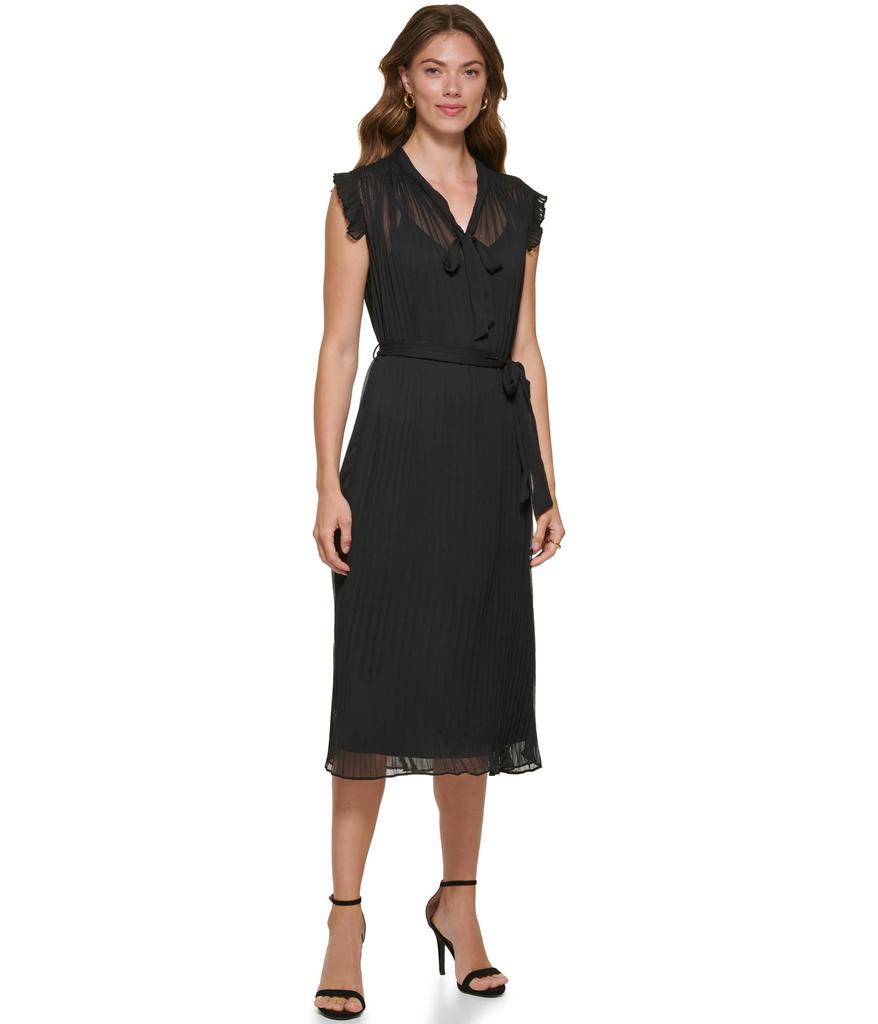 DKNY Sleeveless Ruffled Pleated Dress