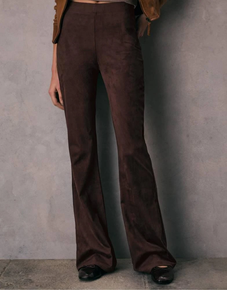 Stradivarius Stradivarius Faux suede flared trousers in brown