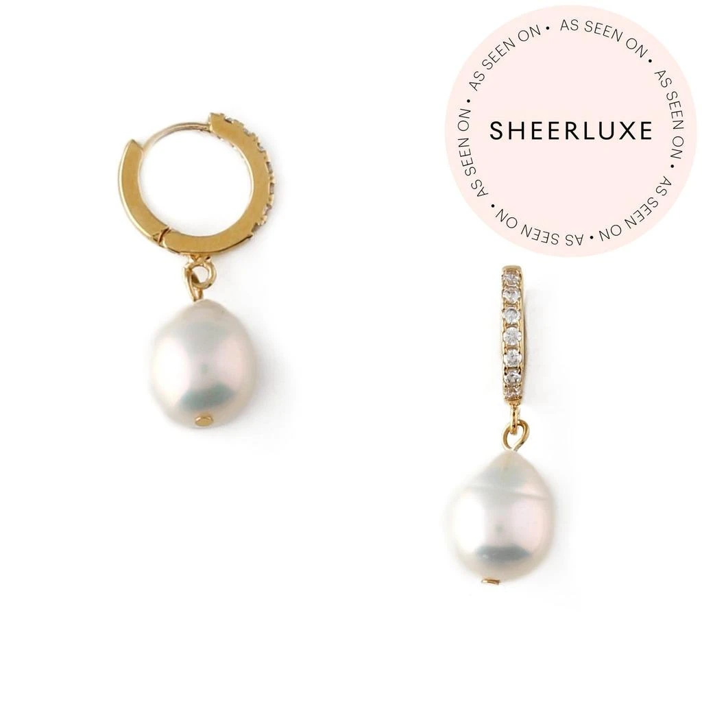 Orelia London Pearl Drop Pavé Huggie Hoop Earrings