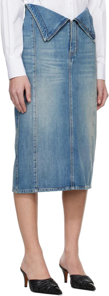 McQueen Blue Fold Over Waist Denim Midi Skirt 2