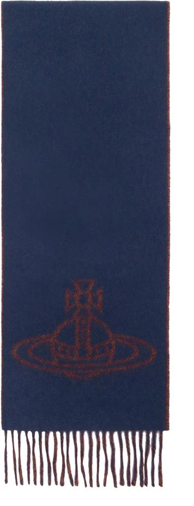Vivienne Westwood Navy & Orange Single Orb Double Scarf 1