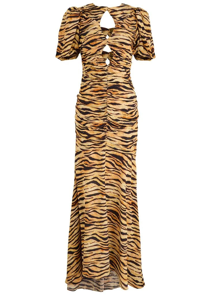 DE LA VALI Olympia tiger-print crepe de chine maxi dress 1