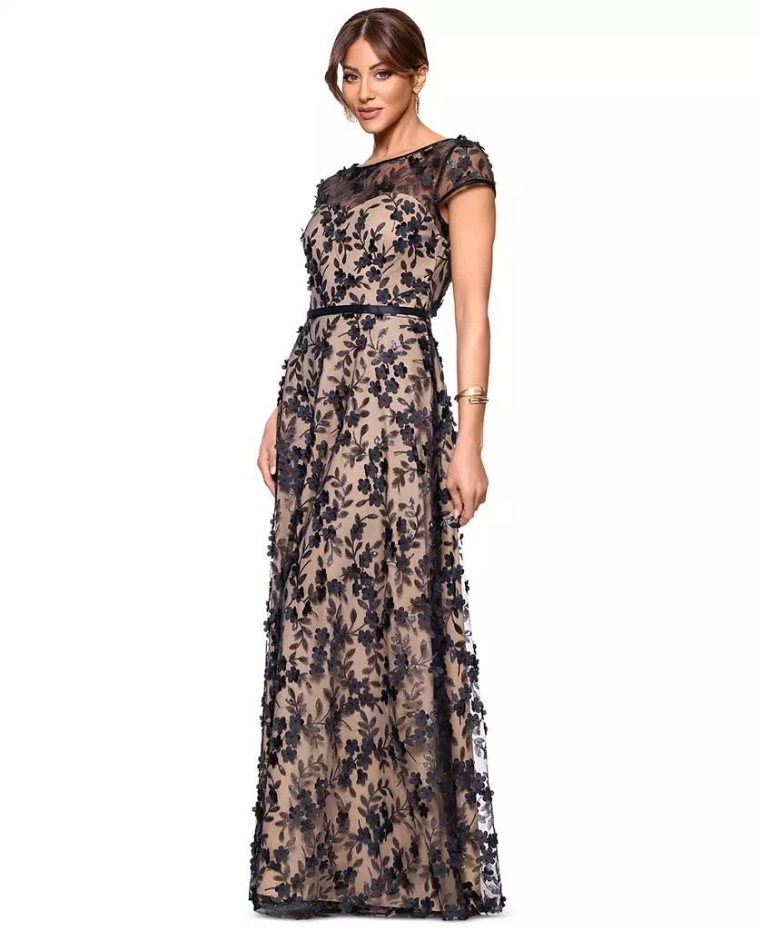 XSCAPE Petite Short-Sleeve Boat-Neck Embellished-Overlay Gown 3